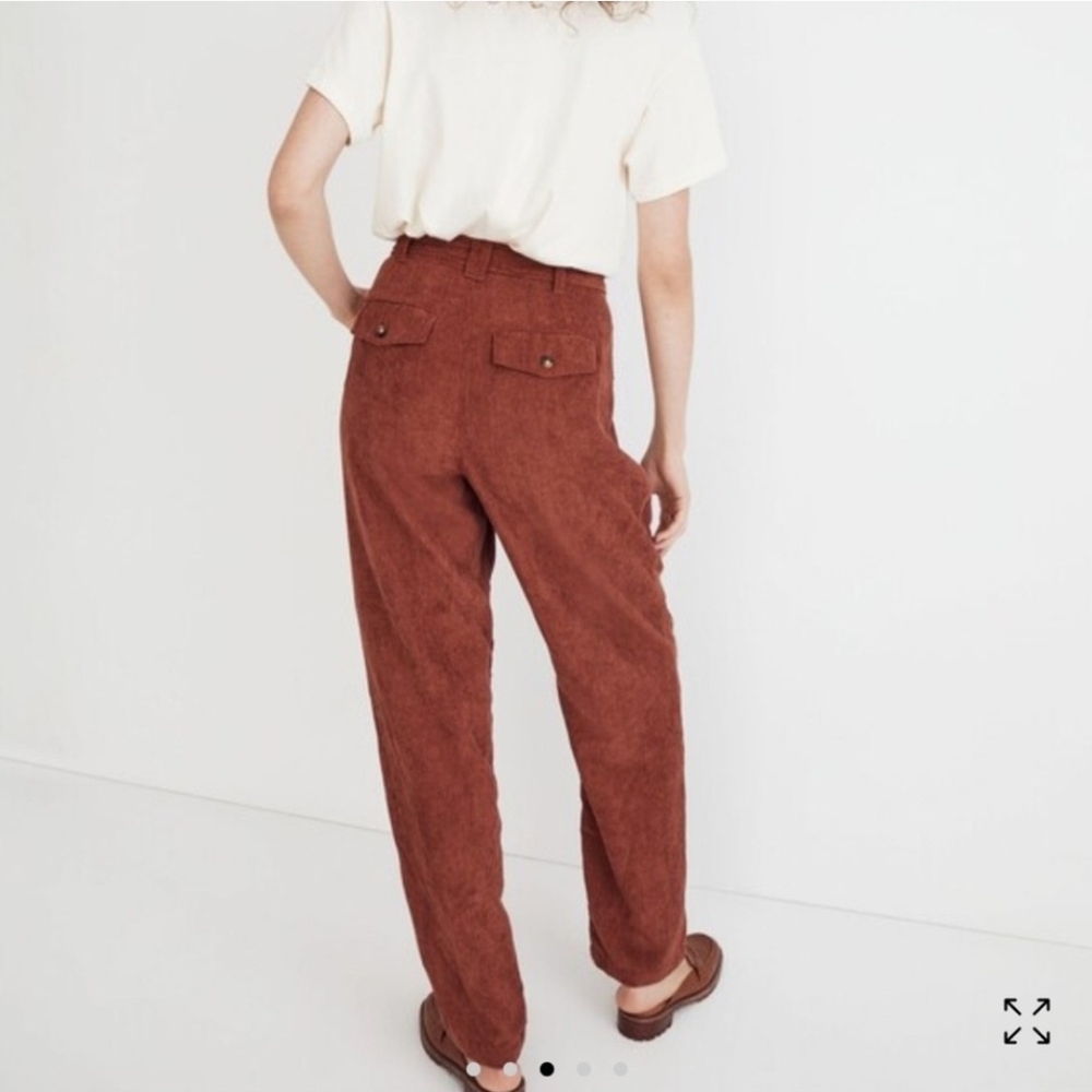 Madewell High Waist Tapered Corduroy Pants      Rust Red Trousers Size 4 - Picture 3 of 16